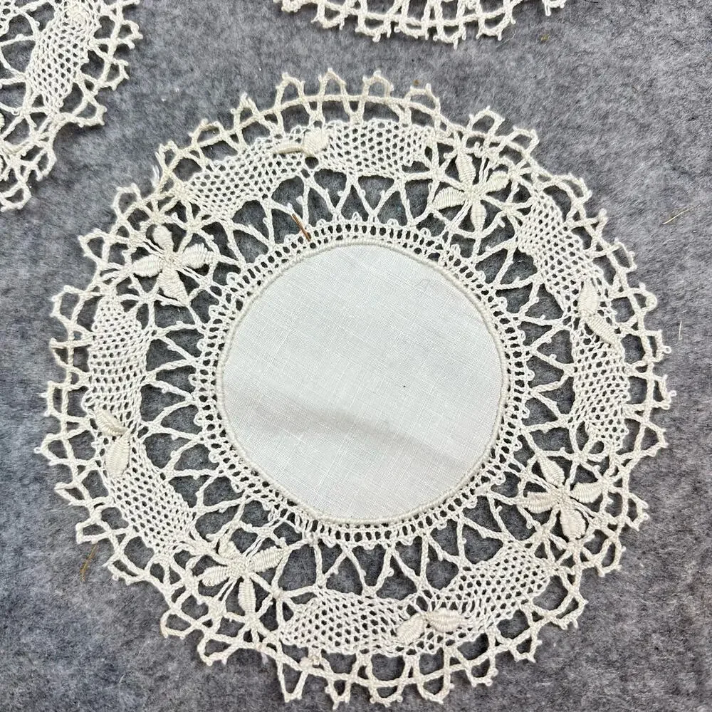 Set of 3 Matching Hand Crocheted Doilies Doily Coasters Vintage Antique Lace